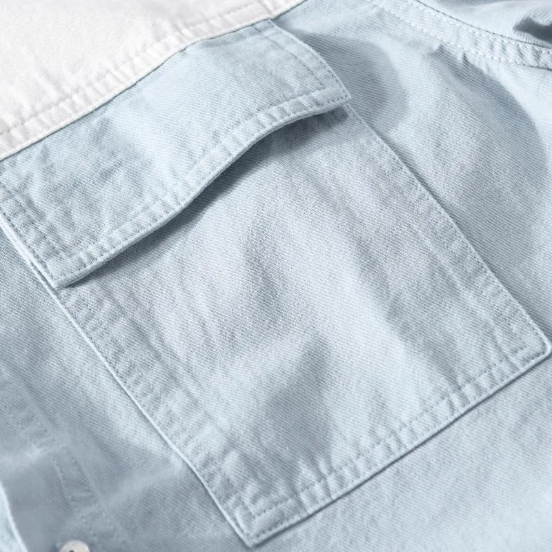 Playwook Gray Patch Work Cotton Shirt for Men | Smart & Classy