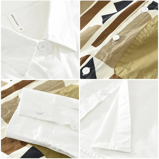 Playwook White Patch Work Cotton Shirt for Men | Elegant & Stylish