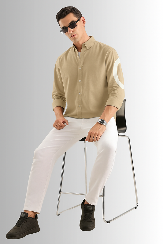 Playwook Beige Cut-Paste Cotton Shirt for Men β Stylish, Minimal & Comfortable