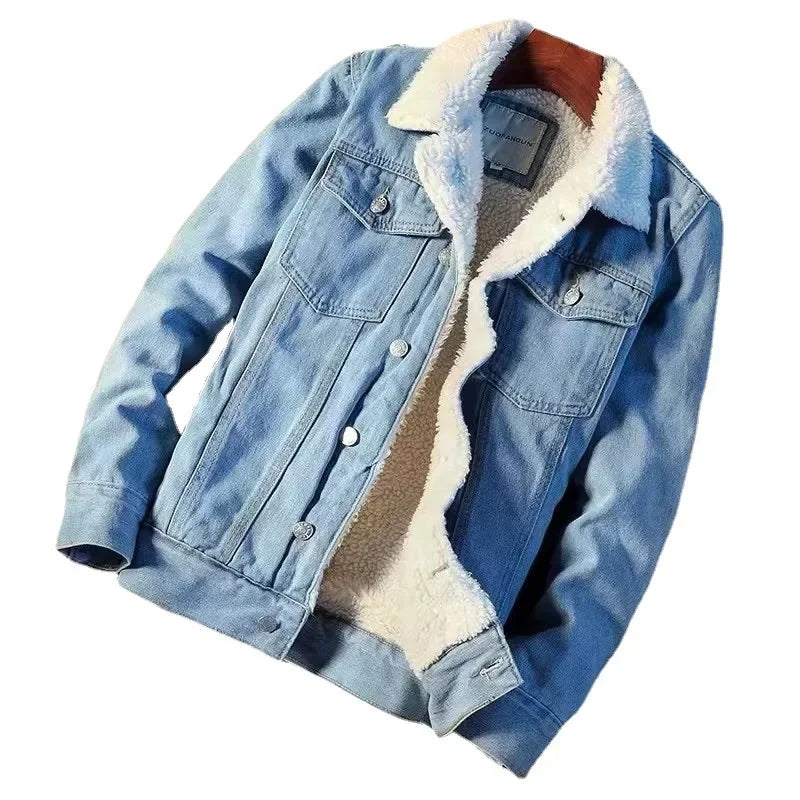 Playwook Men's Fleece-Lined Denim Loose Fit Winter Coat Jacket