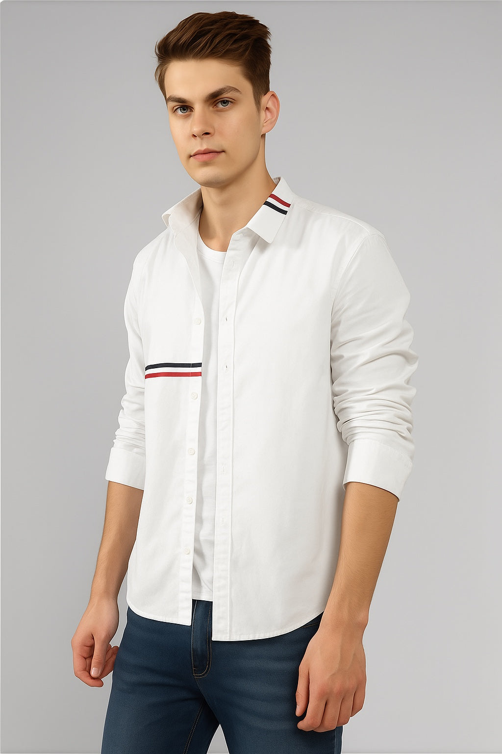 Playwook White Virtuoso Stripe Cotton Shirt for Men | Elegant & Smart