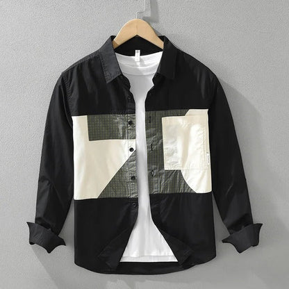 Playwook Black Patch Work Cotton Shirt for Men | Classic & Stylish