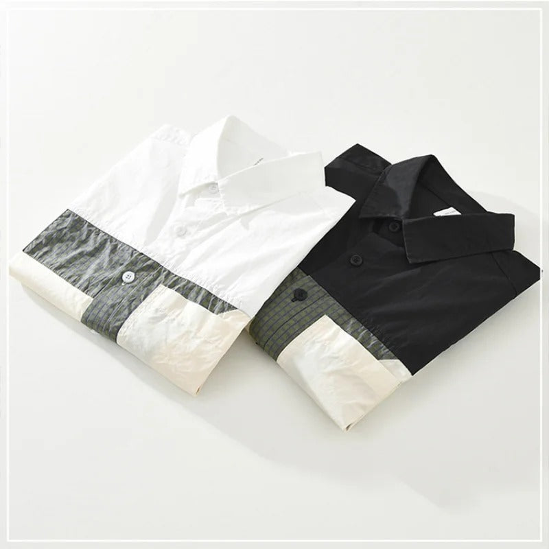 Playwook Black Patch Work Cotton Shirt for Men | Classic & Stylish