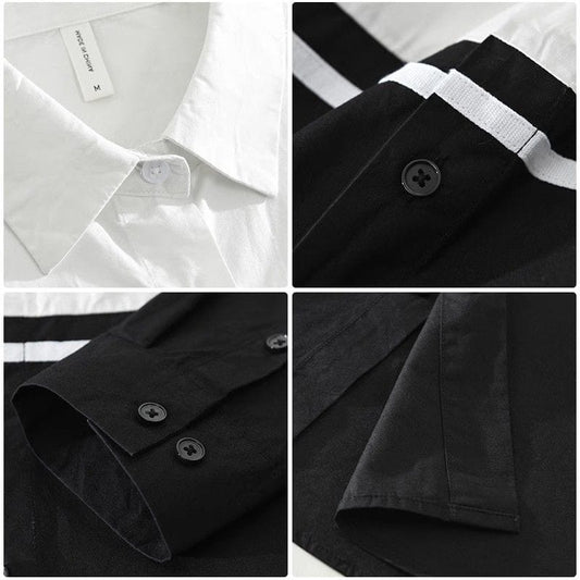 Playwook Black & White Patchwork Cotton Shirt for Men | Bold & Stylish