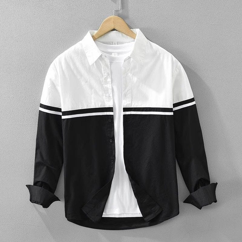 Playwook White & Black Patchwork Cotton Shirt for Men | Smart & Stylish