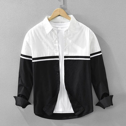 Playwook White & Black Patchwork Cotton Shirt for Men | Smart & Stylish