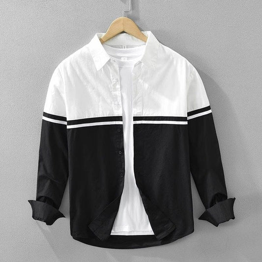 Playwook White & Black Patchwork Cotton Shirt for Men | Smart & Stylish