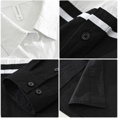 Playwook White & Black Patchwork Cotton Shirt for Men | Smart & Stylish