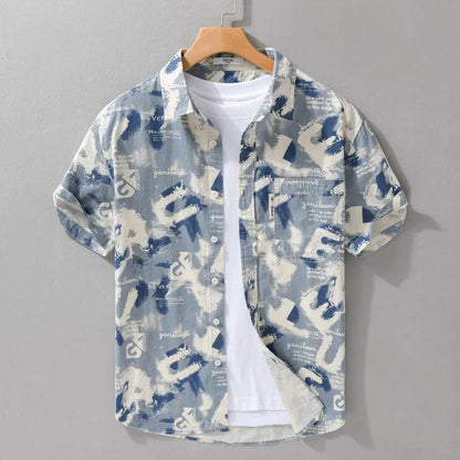 Playwook Blue Cryptic Print Cotton Shirt for Men | Trendy & Cool