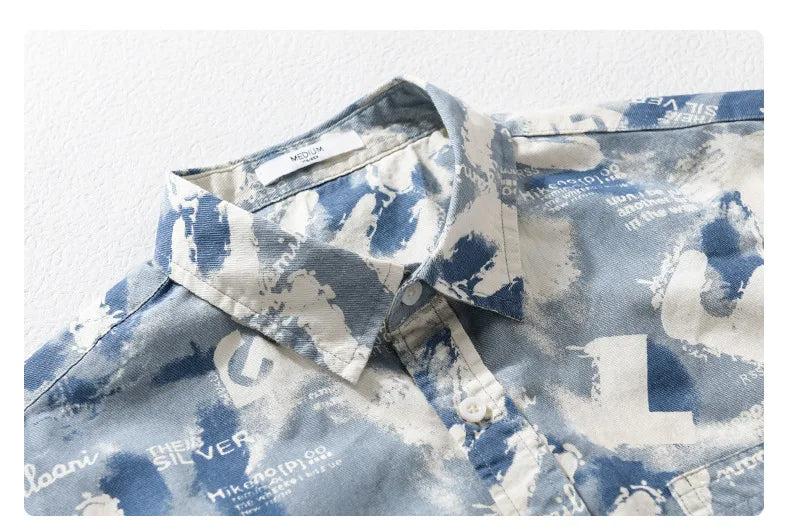 Playwook Blue Cryptic Print Cotton Shirt for Men | Trendy & Cool