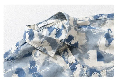 Playwook Blue Cryptic Print Cotton Shirt for Men | Trendy & Cool