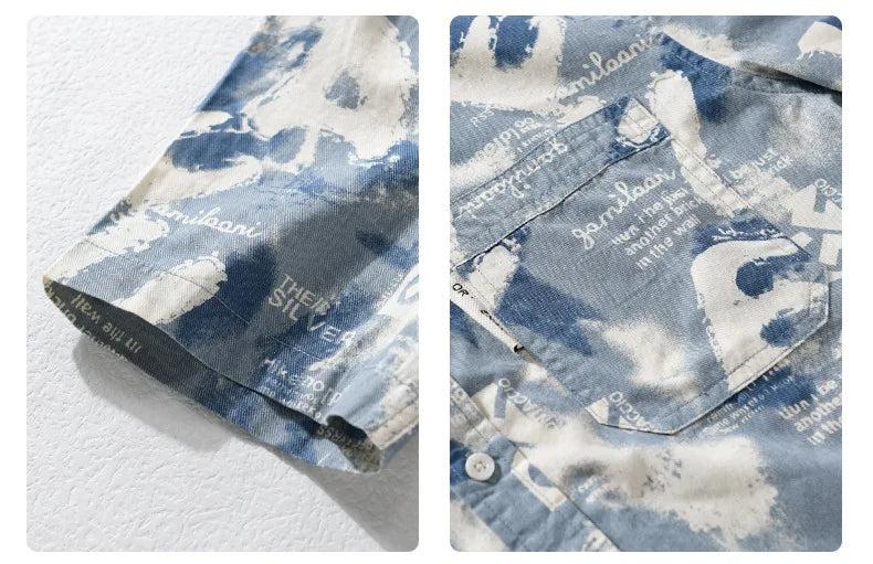 Playwook Blue Cryptic Print Cotton Shirt for Men | Trendy & Cool