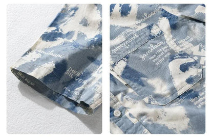 Playwook Blue Cryptic Print Cotton Shirt for Men | Trendy & Cool