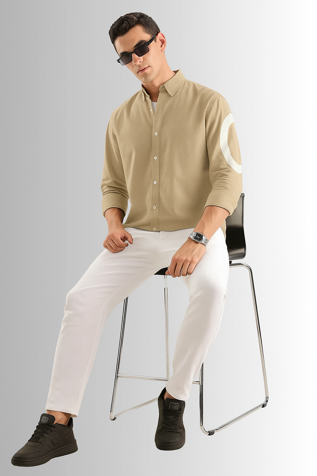 Playwook Beige Cut-Paste Cotton Shirt for Men – Stylish, Minimal & Comfortable