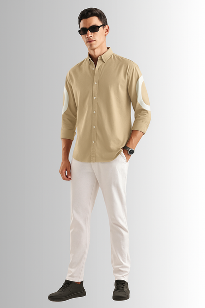 Playwook Beige Cut-Paste Cotton Shirt for Men – Stylish, Minimal & Comfortable
