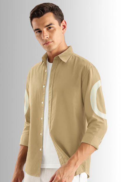 Playwook Beige Cut-Paste Cotton Shirt for Men – Stylish, Minimal & Comfortable
