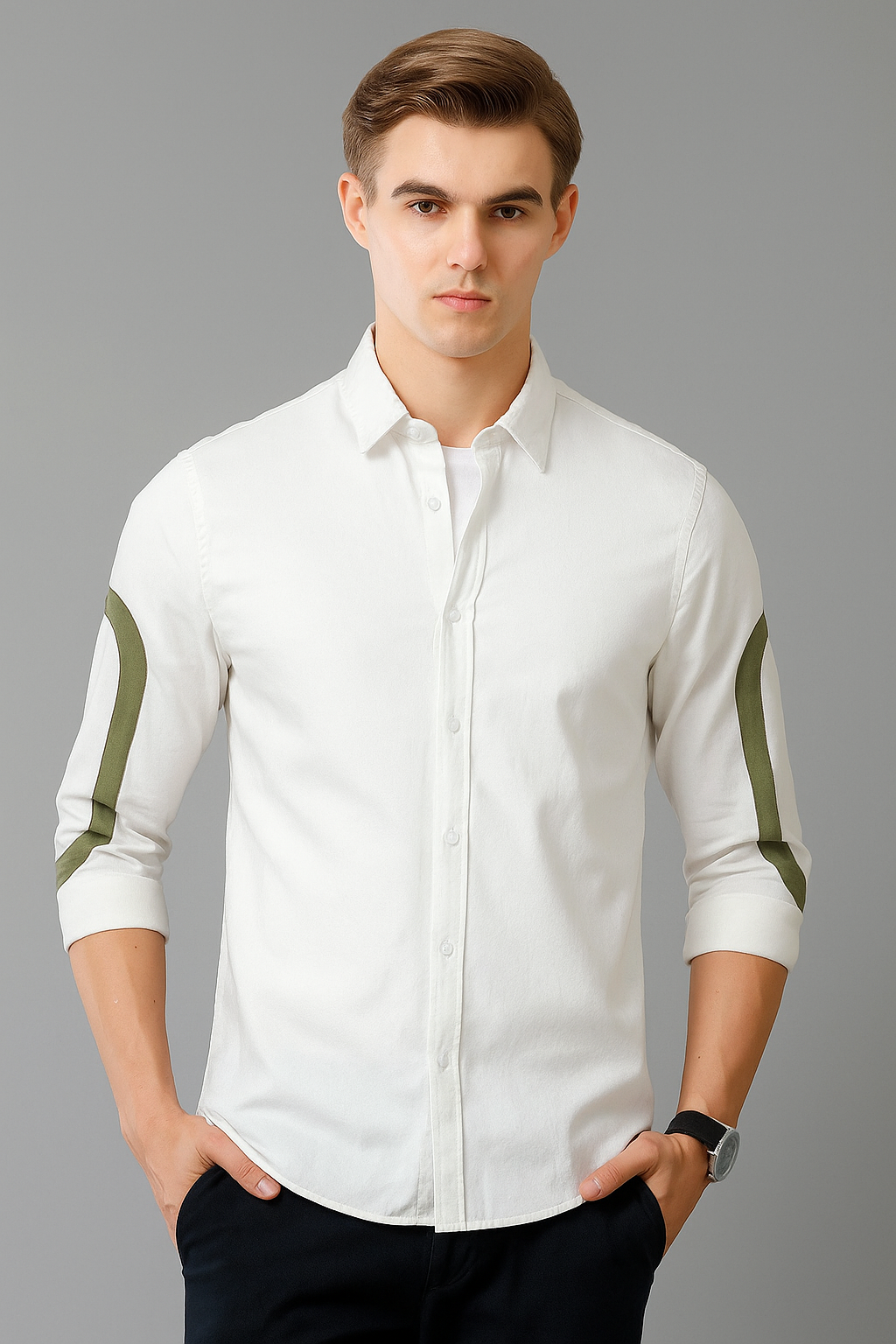 Playwook White Cut-Paste Cotton Shirt for Men | Stylish & Fresh