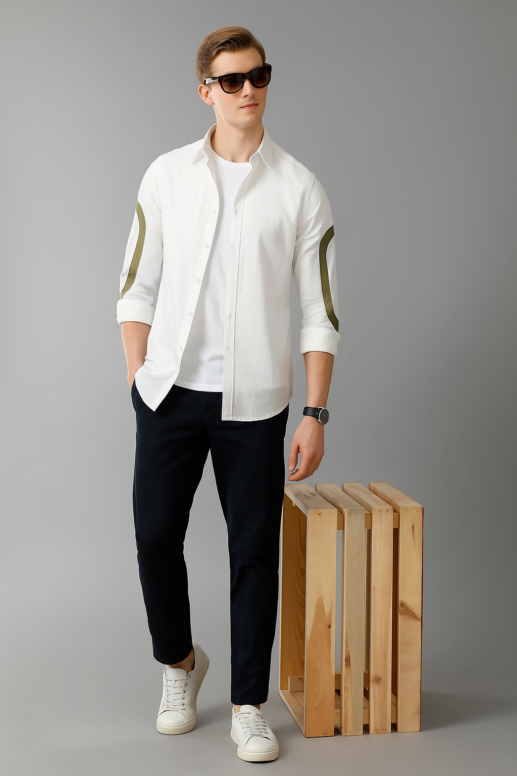 Playwook White Cut-Paste Cotton Shirt for Men | Stylish & Fresh