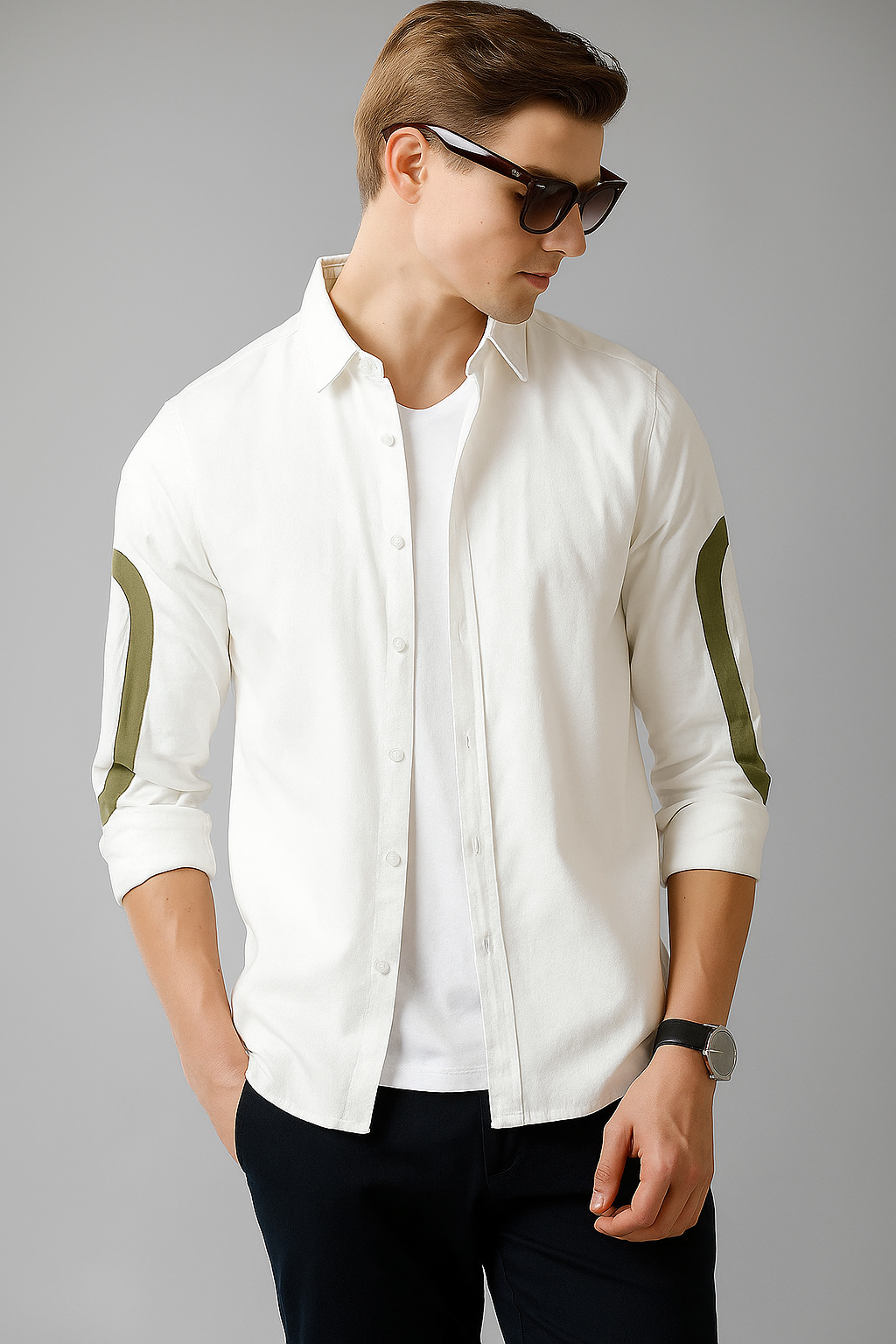Playwook White Cut-Paste Cotton Shirt for Men | Stylish & Fresh