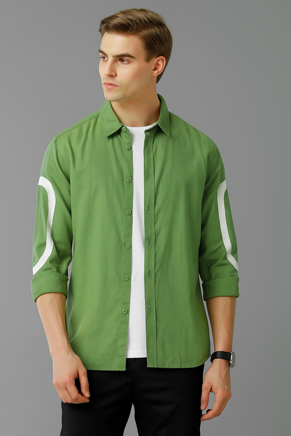 Playwook Olive Green Cut-Paste Cotton Shirt for Men | Modern Style