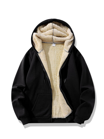 Playwook Men's Lambswool Fleece Hoodie Warm Winter Zipper Jacket