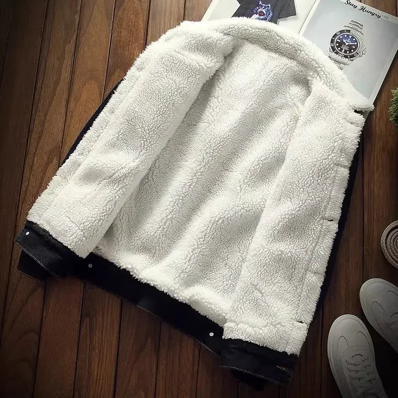 Playwook Men's Fleece-Lined Denim Loose Fit Winter Coat Jacket