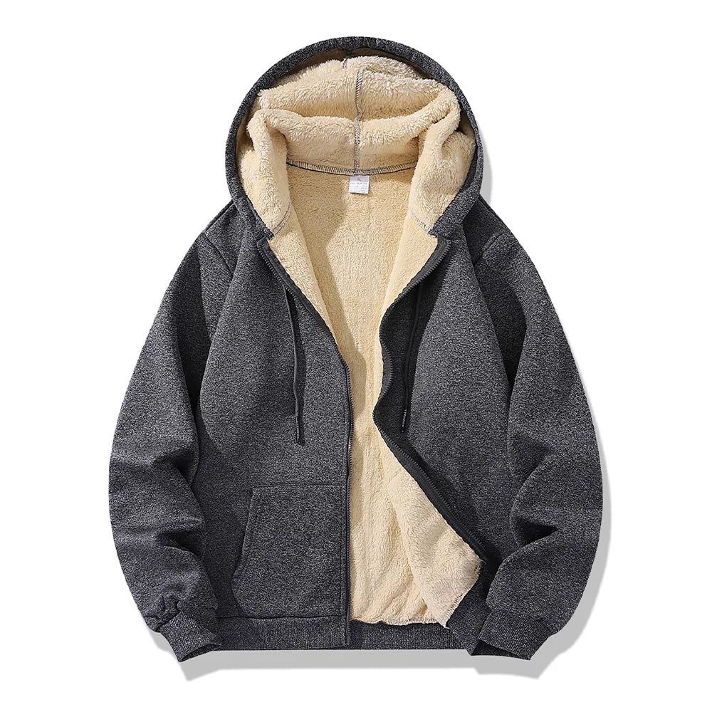 Playwook Men's Lambswool Fleece Hoodie Warm Winter Zipper Jacket