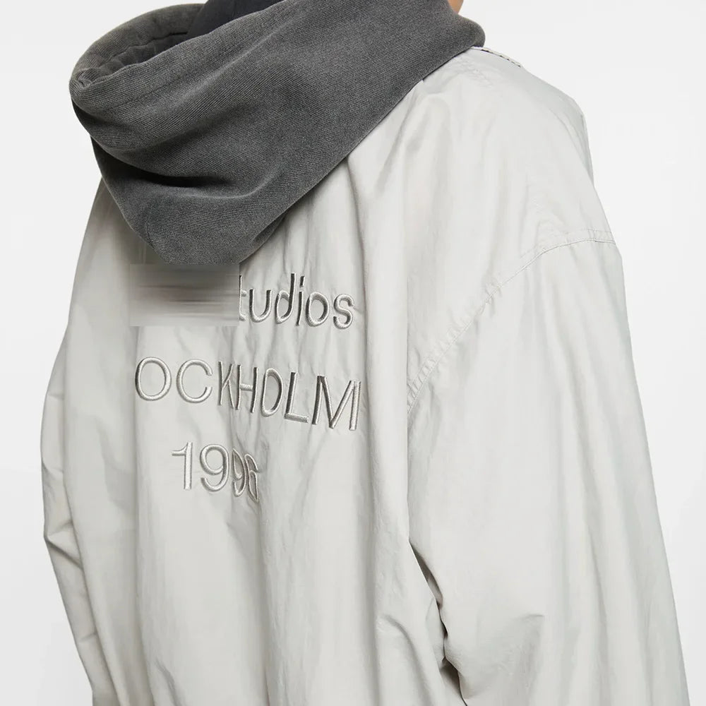 Playwook Men's Loose Fit Streetwear Embroidery Stand Collar Coat Jacket