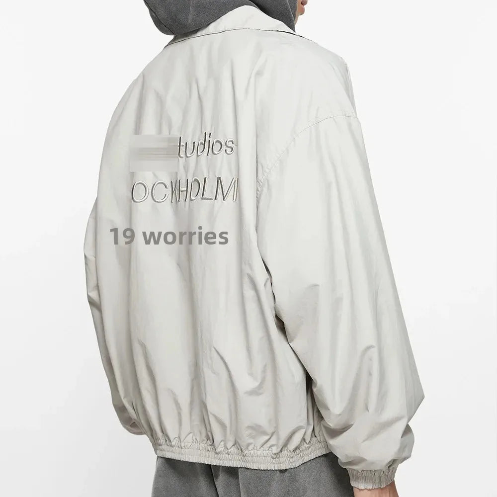 Playwook Men's Loose Fit Streetwear Embroidery Stand Collar Coat Jacket