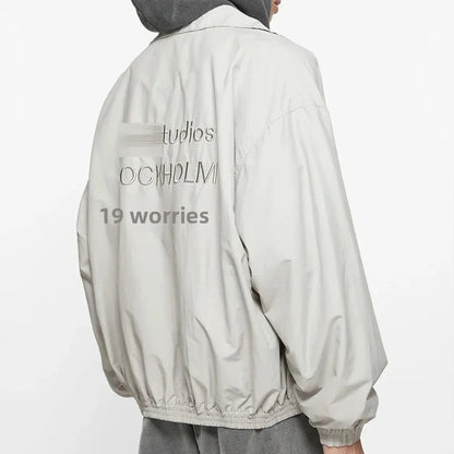 Playwook Men's Loose Fit Streetwear Embroidery Stand Collar Coat Jacket