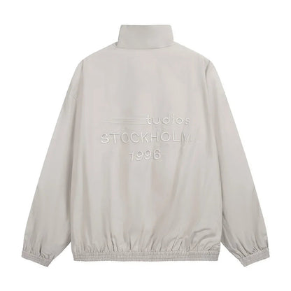 Playwook Men's Loose Fit Streetwear Embroidery Stand Collar Coat Jacket