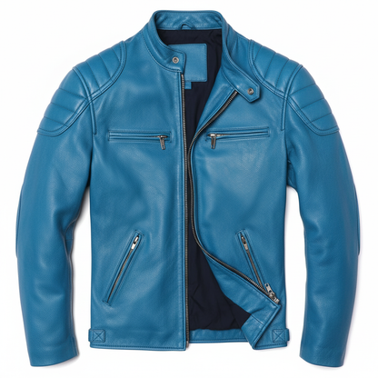 Playwook Men's Vintage Brown Genuine Leather Biker Jacket