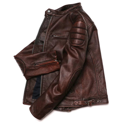 Playwook Men's Vintage Brown Genuine Leather Biker Jacket