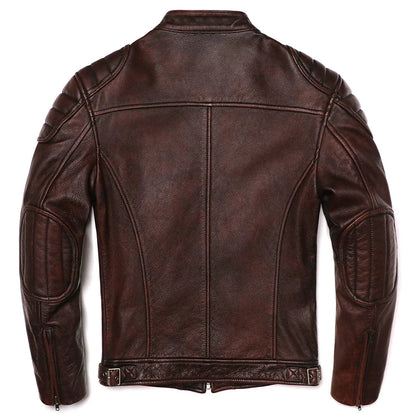 Playwook Men's Vintage Brown Genuine Leather Biker Jacket