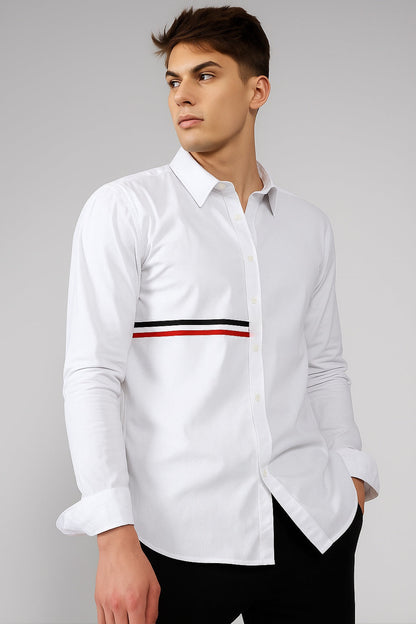 Playwook White Virtuoso Stripe Cotton Shirt for Men | Elegant & Smart