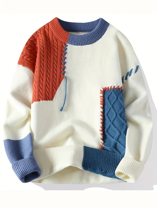 Playwook Patchwork Knitted Sweater – Vintage Colorblock Unisex